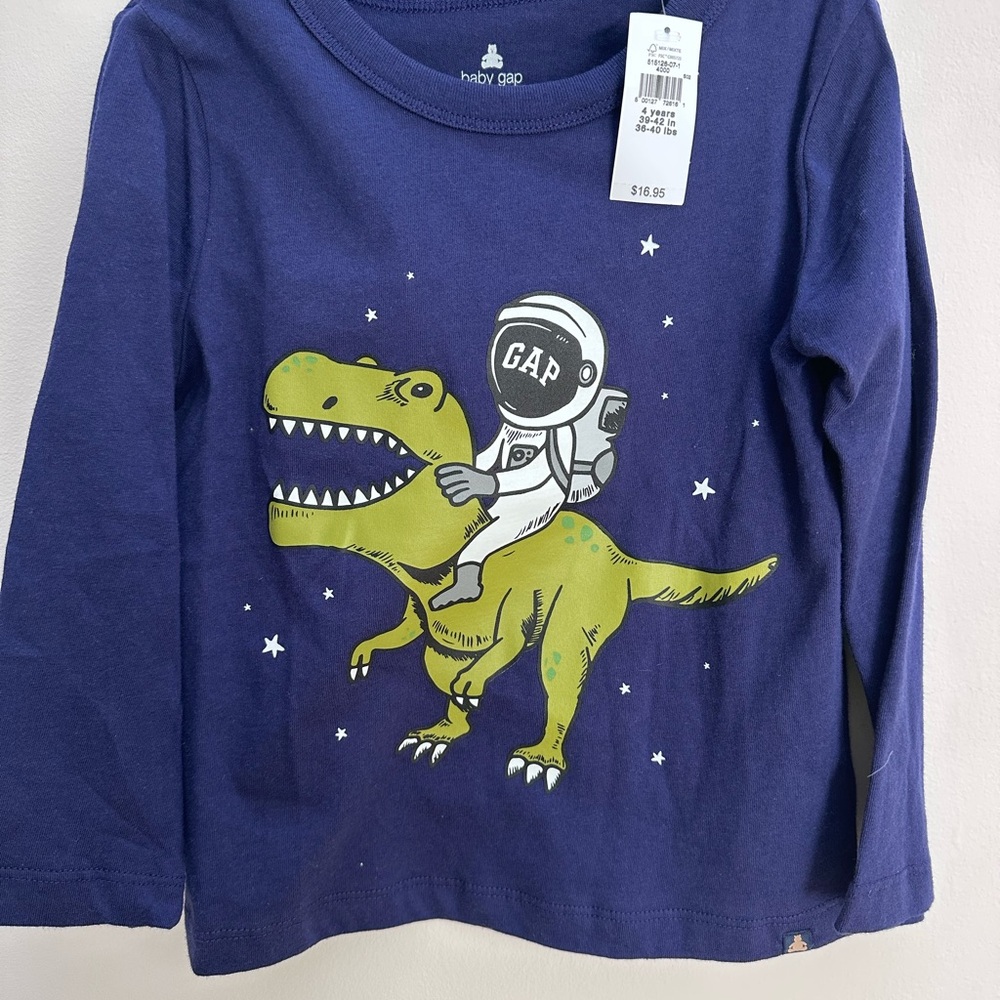 GAP Kids Navy Blue Dino Astronaut Long Sleeve Tee